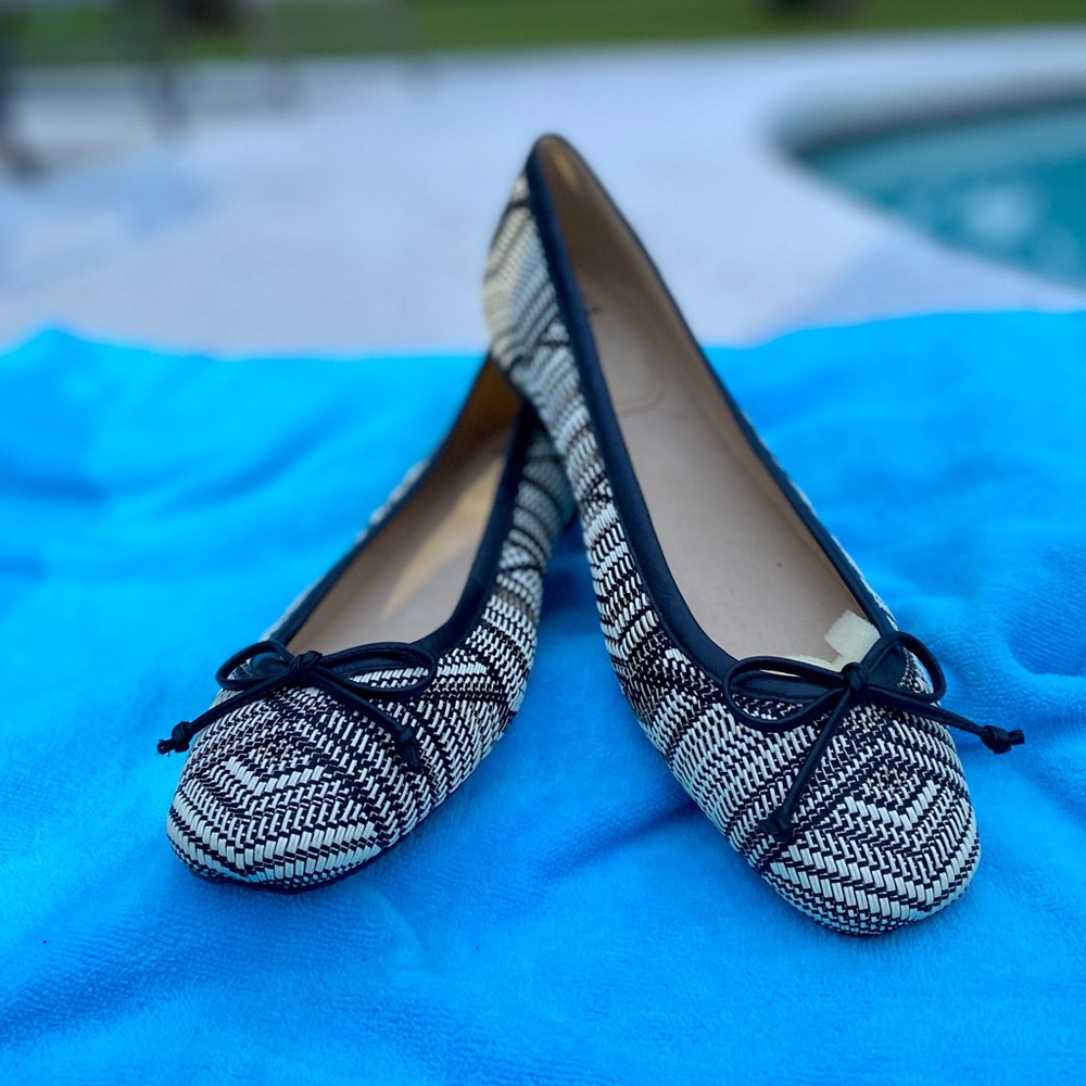 Stuart Weitzman Black and White Woven Geometric Ballet Flats